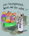 Cartoon: Letzte Reise (small) by REIBEL tagged grab,friedhof,beerdigung,trauerfeier,clowns,sarg,pfarrer,rede