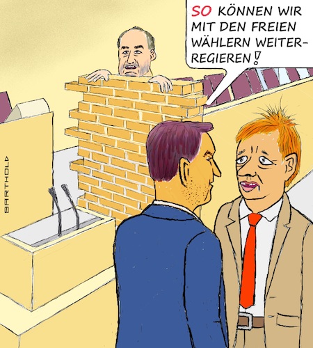 Cartoon: Brandmauer (medium) by Barthold tagged markus,söder,festlegung,koalition,freie,wähler,hubert,aiwanger,kilroy,flugblattaffaire,ausgang,fraglich,rechte,gesinnung,rechtspartei,forderung,brandmauer,landestag,plenum,real,cartoon,karikatur,barthold,markus,söder,festlegung,koalition,freie,wähler,hubert,aiwanger,flugblattaffaire,ausgang,fraglich,rechte,gesinnung,rechtspartei,forderung,brandmauer,landestag,plenum,real,cartoon,karikatur,barthold