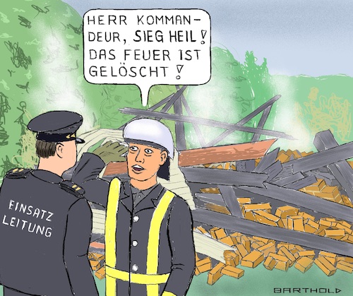 Cartoon: Bremen (medium) by Barthold tagged berufsfeuerwehr,bremen,rechte,chatzellen,umtriebe,rassismus,sexismus,nationalsozialismus,diskriminierung,mobbing,kollegin,sieg,heil,kommandeur,einsatzleitung,schutt,asche,dampfwolken,cartoon,karikatur,barthold,berufsfeuerwehr,bremen,rechte,chatzellen,umtriebe,rassismus,sexismus,nationalsozialismus,diskriminierung,mobbing,kollegin,sieg,heil,kommandeur,einsatzleitung,schutt,asche,dampfwolken,cartoon,karikatur,barthold