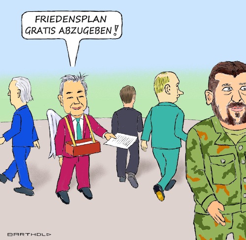 Cartoon: Chinas Friedensplan (medium) by Barthold tagged china,wang,yi,kommission,auswärtige,angelegenheiten,friedensplan,ukraine,krieg,februar,24,2023,joe,biden,wladimir,putin,wolodymyr,selenskij,cartoon,karikatur,barthold,china,wang,yi,kommission,auswärtige,angelegenheiten,friedensplan,ukraine,krieg,februar,24,2023,joe,biden,wladimir,putin,wolodymyr,selenskij,cartoon,karikatur,barthold