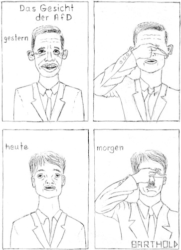 Cartoon: Das Gesicht der AfD (medium) by Barthold tagged afd,petry,fraukepetry,lucke,berndlucke,metamorphosen,latexmasken,extrapolation,hitler