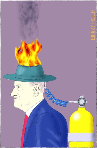 Cartoon: Dauerbrenner (medium) by Barthold tagged horst,seehofer,innenminister,parteivorsitzender,csu,asylstreit,brief,eu,kommission,richtlinienkompetenz,dienstweg,gasflasche,hut,feuer,brennen