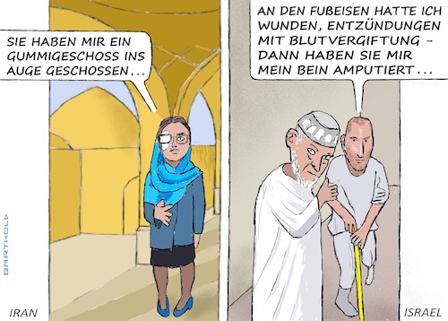 Cartoon: Die Verstümmelungs-AG (medium) by Barthold tagged ag,arbeitsgemeinschaft,iran,blendung,demonstranten,proteste,masha,amini,systemopfer,israel,unmenschliche,erniedrigende,behandlung,gefangene,palästinenser,dauerhafte,fesselung,inkaufnahme,erkrankung,schwere,dauerschäden,sde,teiman,detention,camp,negevwüste,sufyan,abu,salah,cartoon,karikatur,barthold,ag,arbeitsgemeinschaft,iran,blendung,demonstranten,proteste,masha,amini,systemopfer,israel,unmenschliche,erniedrigende,behandlung,gefangene,palästinenser,dauerhafte,fesselung,inkaufnahme,erkrankung,schwere,dauerschäden,sde,teiman,detention,camp,negevwüste,sufyan,abu,salah,cartoon,karikatur,barthold