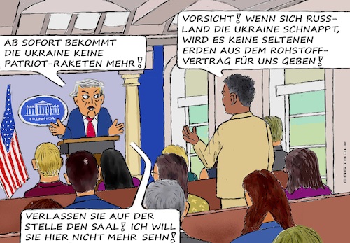 Cartoon: Eigentor? (medium) by Barthold tagged trump,fiktive,pressekonferenz,white,house,briefing,room,stopp,lieferung,patriot,raketen,ukraine,verschaffung,vorteil,russland,niederlage,kiew,konsequenz,rohstoffvertrag,seltene,erden,wird,nicht,wirksam,usa,brauchen,fortbestand,landes,cartoon,karikatur,barthold,trump,fiktive,pressekonferenz,white,house,briefing,room,stopp,lieferung,patriot,raketen,ukraine,verschaffung,vorteil,russland,niederlage,kiew,konsequenz,rohstoffvertrag,seltene,erden,wird,nicht,wirksam,usa,brauchen,fortbestand,landes,cartoon,karikatur,barthold