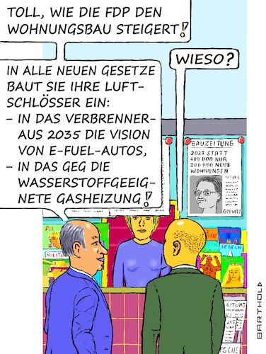 Cartoon: Einigung GEG (medium) by Barthold tagged geg,gebäudeenergiegesetz,ampel,einigung,juni,2023,beitrag,fdp,durchsetzung,punkte,irrelevant,gründe,preis,technik,lediglich,gesichtswahrung,populismus,obsession,technologieoffenheit,zeitungskiosk,gespräch,passanten,luftschlösser,cartoon,karikatur,barthold,geg,gebäudeenergiegesetz,ampel,einigung,juni,2023,beitrag,fdp,durchsetzung,punkte,irrelevant,gründe,preis,technik,lediglich,gesichtswahrung,populismus,obsession,technologieoffenheit,zeitungskiosk,gespräch,passanten,luftschlösser,cartoon,karikatur,barthold