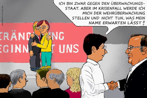 Cartoon: Türmer-Pist. Einigng. ü. Wehrpf. (medium) by Barthold tagged spd,parteitag,juni,2025,jusos,gegen,wehrpflicht,pistorius,für,bedarfsklausel,einigung,formulierung,initiativantrag,personen,olaf,scholz,saskia,esken,philipp,türmer,boris,slogan,veränderung,beginnt,mit,uns,cartoon,karikatur,barthold,spd,parteitag,juni,2025,jusos,gegen,wehrpflicht,pistoruis,für,bedarfsklausel,einigung,formulierung,initiativantrag,personen,olaf,scholz,saskia,esken,philipp,türmer,boris,pistorius,slogan,veränderung,beginnt,mit,uns,cartoon,karikatur,barthold