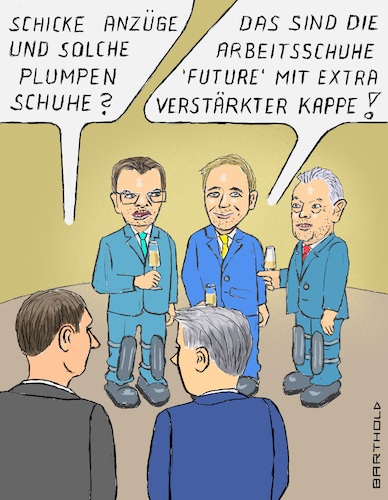 Cartoon: FDP feiert Maßnahmenende (medium) by Barthold tagged corona,pandemie,infektionsschutzmaßnahmen,auslaufen,märz,31,2022,erwartung,anstieg,infektionszahlen,inzidenzen,belastung,gesundheitssystem,krankenhäuser,marco,buschmann,christian,lindner,wolfgang,kubicki,arbeitsschuhe,verstärkte,kappe,stahlkappe,schienbeinprotektor,knieprotektor,füße,fallen,cartoon,karikatur,barthold,corona,pandemie,infektionsschutzmaßnahmen,auslaufen,märz,31,2022,erwartung,anstieg,infektionszahlen,inzidenzen,belastung,gesundheitssystem,krankenhäuser,marco,buschmann,christian,lindner,wolfgang,kubicki,arbeitsschuhe,verstärkte,kappe,stahlkappe,schienbeinprotektor,knieprotektor,füße,fallen,cartoon,karikatur,barthold