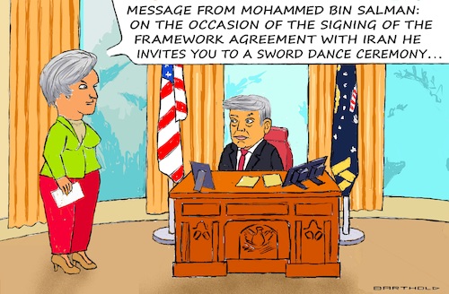 Cartoon: Friendly Invitation (medium) by Barthold tagged framework,agreement,peace,treaty,usa,iran,mohammed,bin,salman,prince,prime,minister,saudi,arabia,fictitious,invitation,trump,sword,dance,ceremony,oval,office,susie,wiles,chief,of,staff,delivers,message,cartoon,caricature,barthold,framework,agreement,peace,treaty,usa,iran,mohammed,bin,salman,prince,prime,minister,saudi,arabia,fictitious,invitation,trump,sword,dance,ceremony,oval,office,susie,wiles,chief,of,staff,delivers,message,cartoon,caricature,barthold