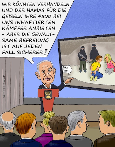 Cartoon: Glaubt er was er sagt? (medium) by Barthold tagged israel,gaza,hamas,krieg,bodenoffensive,oktober,2023,benjamin,netanyahu,gefährdung,geiseln,propagierung,gewaltsame,befreiung,weg,zweifelhaft,hürde,tunnelsystem,schwer,eroberbar,monitor,tunnelerweiterung,wächter,bewacher,cartoon,karikatur,barthold,er,israel,gaza,hamas,krieg,bodenoffensive,oktober,2023,benjamin,netanyahu,gefährdung,geiseln,propagierung,gewaltsame,befreiung,weg,zweifelhaft,hürde,tunnelsystem,schwer,eroberbar,monitor,tunnelerweiterung,wächter,bewacher,cartoon,karikatur,barthold