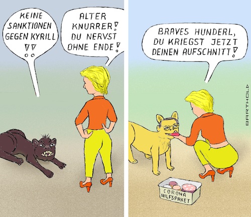 Cartoon: Good Dog - Bad Dog (medium) by Barthold tagged eu,ursula,leyen,polen,mateusz,morawiecki,ungarn,viktor,orban,einspruch,sanktionsliste,patriarch,kyrill,entgegenkommen,abschaffung,disziplinarkammer,mittel,corona,hilfspaket,frei,hunde,cartoon,karikatur,barthold,dog,eu,ursula,leyen,polen,mateusz,morawiecki,ungarn,viktor,orban,einspruch,sanktionsliste,patriarch,kyrill,entgegenkommen,abschaffung,disziplinarkammer,mittel,corona,hilfspaket,frei,hunde,cartoon,karikatur,barthold