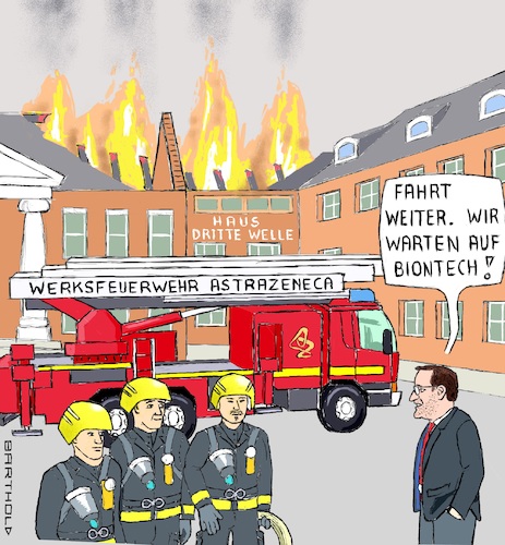 Cartoon: Hilfe? - Nein Danke! (medium) by Barthold tagged corona,virus,pandemie,impfstoff,astrazeneca,vereinzelt,thrombose,embolie,stopp,impfungen,fehlender,schutz,vermehrt,coronaopfer,jens,spahn,biontech,feuer,haus,dritte,welle,werksfeuerwehr,feuerwehrleiterwagen,feuerwehrleute,cartoon,karikatur,barthold,corona,virus,pandemie,impfstoff,astrazeneca,vereinzelt,embolien,stopp,impfungen,fehlender,schutz,vermehrt,coronaopfer,jens,spahn,biontech,feuer,haus,dritte,welle,werksfeuerwehr,feuerwehrleiterwagen,feuerwehrleute,cartoon,karikatur,barthold