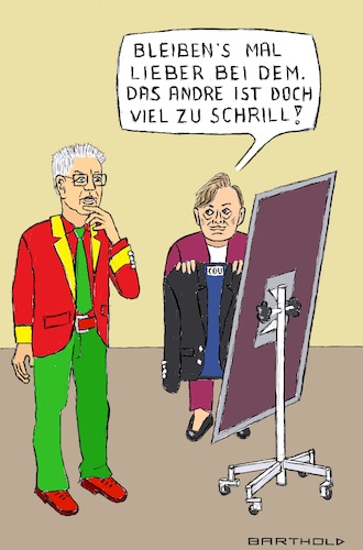 Cartoon: Kleiderkammer Bad.-Württemb. (medium) by Barthold tagged baden,württemberg,landtagswahl,märz,2021,winfried,kretschmann,grüne,susanne,eisenmann,cdu,christlich,soziale,union,kleiderkammer,jackett,schwarz,rot,gelb,spiegel,cartoon,karikatur,barthold,baden,württemberg,landtagswahl,märz,2021,winfried,kretschmann,grüne,susanne,eisenmann,cdu,christlich,soziale,union,kleiderkammer,jackett,schwarz,rot,gelb,spiegel,cartoon,karikatur,barthold