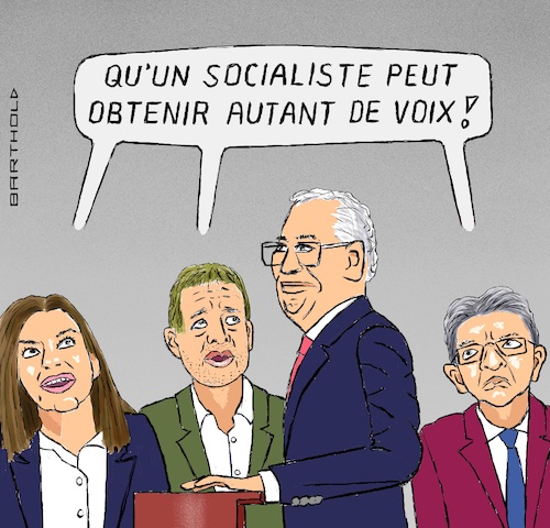 Cartoon: La gauche francaise est envieuse (medium) by Barthold tagged portugal,antonio,costa,socialiste,majorite,absolue,premier,ministre,france,election,presidentielle,avril,2022,anne,hidalgo,maire,paris,yannick,jadot,verts,parti,ecologique,jean,luc,melenchon,insoumise,eparpillement,fragmentation,strategiquement,imprudent,cartoon,caricature,barthold,portugal,antonio,costa,socialiste,majorite,absolue,premier,ministre,france,election,presidentielle,avril,2022,anne,hidalgo,maire,paris,yannick,jadot,verts,parti,ecologique,jean,luc,melenchon,insoumise,eparpillement,fragmentation,strategiquement,imprudent,cartoon,caricature,barthold