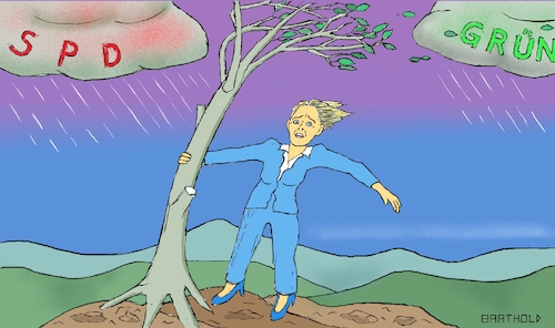 Cartoon: Leyen vor dem Sturm (medium) by Barthold tagged ursula,leyen,kommissionspräsidentin,widerstand,spd,grüne,spitzenkandidatenprinzip,eu,parlament,abstimmung
