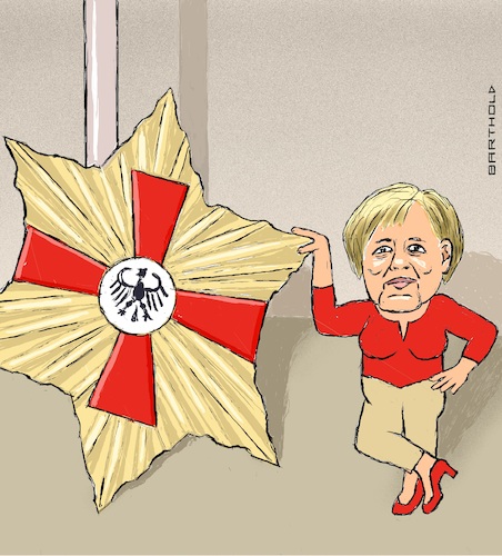 Cartoon: Merkel m. höchstem deut. Orden (medium) by Barthold tagged großkreuz,verdienstorden,sonderausfertigung,sonderausführung,angela,merkel,verleihung,höchster,deutscher,orden,wörtlich,maßlich,cartoon,karikatur,barthold,großkreuz,verdienstorden,sonderausfertigung,sonderausführung,angela,merkel,verleihung,höchster,deutscher,orden,wörtlich,maßlich,cartoon,karikatur,barthold