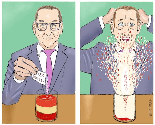 Cartoon: Österreich-Cocktail (medium) by Barthold tagged hans,christian,strache,fpö,villa,ibiza,video,falle,russisch,oligarchin,parteispende,kronenzeitung,bauaufträge,schwarzgeld,gudenus,spiegel,süddeutsche,zeitung