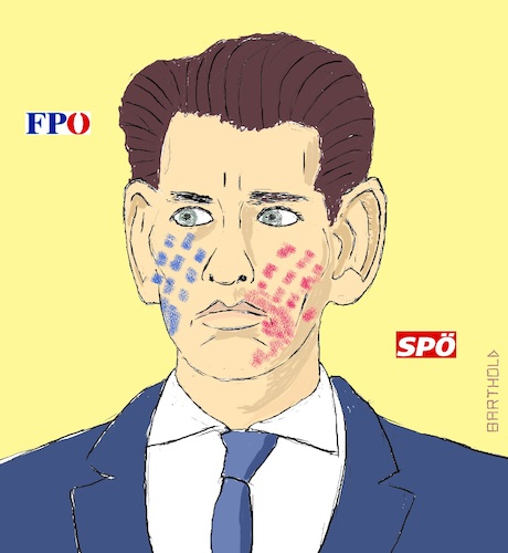 Cartoon: Österreich 27. Mai 2019 (medium) by Barthold tagged österreich,mißtrauensantrag,mißtrauensvotum,mai,2019,sebastian,kurz,övp,fpö,norbert,hofer,spö,pamela,rendi,wagner,christian,kern,ibiza,video,hans,strache,johann,gudenus,watschn,watschen,rot,blau