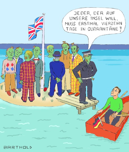 Cartoon: Quarantäne f. Einreis. in d. UK (medium) by Barthold tagged corona,maßnahmen,großbritannien,juni,2020,einreisende,quarantänezwang,priti,patel,insel,ruderboot,polizist,union,jack,flagge,karikatur,barthold,corona,maßnahmen,großbritannien,juni,2020,einreisende,quarantänezwang,priti,patel,insel,ruderboot,polizist,union,jack,flagge,karikatur,barthold