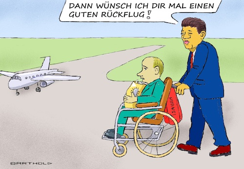 Cartoon: Rückreise aus China (medium) by Barthold tagged wladimir,putin,besuch,treffen,mai,16,2024,xi,jinping,china,shopping,chips,umgehung,sanktionen,huawei,angeschlagen,rollstuhl,einkaufstüten,flugzeug,rollfeld,cartoon,karikatur,barthold,wladimir,putin,besuch,treffen,mai,16,2024,xi,jinping,china,shopping,chips,umgehung,sanktionen,huawei,angeschlagen,rollstuhl,einkaufstüten,flugzeug,rollfeld,cartoon,karikatur,barthold