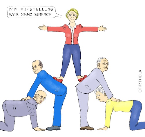 Cartoon: Spitzenposten neu besetzt (medium) by Barthold tagged eu,sondergipfel,juli,2019,ursula,leyen,charles,michel,josep,borrell,christine,lagarde,manfred,weber,akrobatik,pyramide