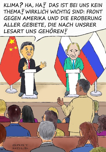 Cartoon: Treffen Xi Jinping - Putin (medium) by Barthold tagged treffen,moskau,xi,jinping,staatschef,volksrepublik,china,putin,märz,21,2023,ukraine,krieg,gegnerschaft,westen,verbündete,klimawandel,bericht,weltklimarat,pressekonferenz,reporterfrage,fiktiv,klima,cartoon,karikatur,barthold,treffen,moskau,xi,jinping,staatschef,volksrepublik,china,putin,märz,21,2023,ukraine,krieg,gegnerschaft,westen,verbündete,klimawandel,bericht,weltklimarat,pressekonferenz,reporterfrage,fiktiv,klima,cartoon,karikatur,barthold