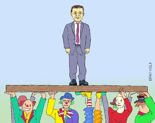 Cartoon: Ukraine Parliament Election 2019 (medium) by Barthold tagged ukraine,parliament,elections,july,2019,wolodymyr,selenkyj,servant,people,absolute,majority,clowns