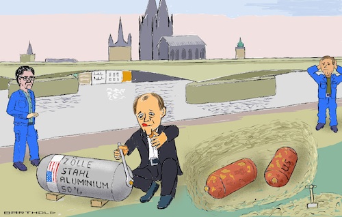 Cartoon: US-Bomben (medium) by Barthold tagged usa,donald,trump,verhängt,zölle,eu,50,prozent,stahl,aluminium,reise,friedrich,merz,washington,juni,05,2025,weltkriegsbomben,köln,entschärfung,cartoon,karikatur,barthold,usa,donald,trump,verhängt,zölle,eu,50,prozent,stahl,aluminium,reise,friedrich,merz,washington,juni,05,2025,weltkriegsbomben,köln,entschärfung,cartoon,karikatur,barthold