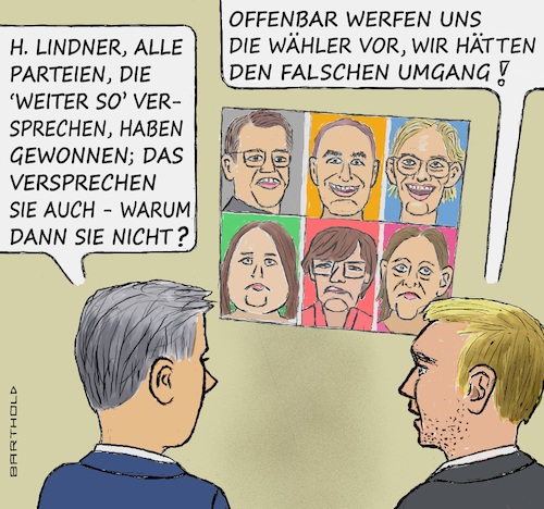 Cartoon: Wahlen in Bayern u. Hessen 2023 (medium) by Barthold tagged landtagswahlen,bayern,hessen,oktober,2023,konservative,parteien,gewinnen,grüne,spd,fdp,linke,verlieren,stimmen,boris,rhein,hubert,aiwanger,alice,weidel,lachen,ricarda,lang,saskia,esken,janine,wissler,traurig,christian,lindner,cartoon,karikatur,barthold,landtagswahlen,bayern,hessen,oktober,2023,konservative,parteien,gewinnen,grüne,spd,fdp,linke,verlieren,stimmen,boris,rhein,hubert,aiwanger,alice,weidel,ricarda,lang,saskia,esken,janine,wissler,christian,lindner,cartoon,karikatur,barthold