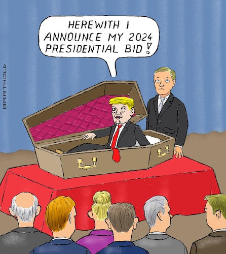 Cartoon: Wasn t he Politically . . . (medium) by Barthold tagged donald,trump,former,president,usa,announcement,presidential,bid,candidacy,2024,coffin,politically,dead,adjutant,audience,cartoon,caricature,barthold,donald,trump,former,president,usa,announcement,presidential,bid,2024,coffin,adjutant,audience,cartoon,caricature,barthold