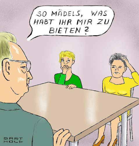 Cartoon: Wo geht was? (medium) by Barthold tagged landtagswahl,sachsen,anhalt,sondierung,koalitionsoptionen,reiner,haseloff,cdu,cornelia,lüddemann,grünen,lydia,hüskens,fdp,nägelbeißen,kopf,kratzen,verlegenheit,cartoon,karikatur,barthold,landtagswahl,sachsen,anhalt,sondierung,koalitionsoptionen,reiner,haseloff,cdu,cornelia,lüddemann,grünen,lydia,hüskens,fdp,nägelbeißen,kopf,kratzen,verlegenheit,cartoon,karikatur,barthold