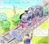 Cartoon: Macron l Otage du CGT (small) by Barthold tagged greve,cheminots,francais,emmanuel,macron,president,locomotive,voie,otage,cgt,syndicat,sncf,statut,yours,de,conge,age,retraite