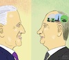 Cartoon: Meeting Biden Putin (small) by Barthold tagged meeting,wladimir,vladimir,putin,president,joe,biden,geneva,june,16,2021,kind,atmosphere,missile,launching,system,cyber,warfare,officers,tank,cartoon,caricature,barthold