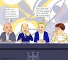 Cartoon: Müde und angeschlagen (small) by Barthold tagged pressekonferenz,drittes,entlastungspaket,omid,nouripour,olaf,scholz,christian,lindner,saskia,esken,beule,blaues,auge,verletzte,blutende,lippe,gähnen,cartoon,karikatur,barthold