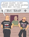 Cartoon: Putinfreunde verunsichert (small) by Barthold tagged wladimir,putin,angriffskrieg,eroberungskrieg,ukraine,entnazifizierung,soldaten,durchführung,checks,passanten,nazi,tattoos,stehausschank,nazitreff,diskussion,verunsicherung,cartoon,karikatur,barthold