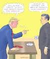 Cartoon: Strength Lies in Peace (small) by Barthold tagged trade,war,usa,china,trump,xi,jinpeng,punitive,tariffs,devaluation,yuan,tea,cup,calmness,balance,red,excitation,blood,boiling,popping,veins