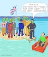 Cartoon: U.K. - Two Weeks Quarantine (small) by Barthold tagged corona,sars,cov2,pandemic,measures,great,britain,june,2020,arriving,travelor,travellor,mandatory,quarantine,priti,patel,isle,rowboat,policeman,officer,cop,two,weeks,caricature,barthold