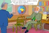 Cartoon: Watching o. t. Purity of Teachng (small) by Barthold tagged donald,trump,control,surveillance,universities,columbia,harvard,unfreedom,science,opinions,research,topics,subjects,funding,intervention,unconstitutional,globe,flat,earth,theory,adherent,professor,study,cartoon,caricature,barthold