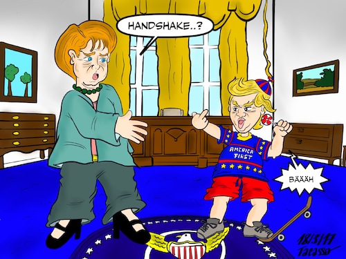 Cartoon: Trump_Merkel_visit (medium) by Tacasso tagged donald,trump,angela,merke,deutschland,usa,amerika,america,visit,germany,politik,politics