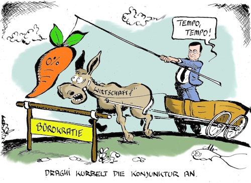 Cartoon: Draghis Karotte (medium) by Michael Riedler tagged draghi,ezb,nuzllzins,zins,bürokratie