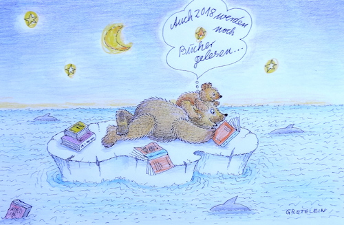 Cartoon: an alle leseratten ! (medium) by katzen-gretelein tagged bär,ozean,eisscholle,bücher,leseratten,literatur