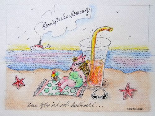 Cartoon: dein glas ist noch halbvoll (medium) by katzen-gretelein tagged urlaub,positives,denken