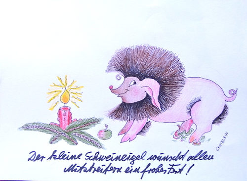 Cartoon: der kleine schweineigel (medium) by katzen-gretelein tagged weihnachten,schwein,igel,tannengrün