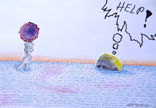 Cartoon: help ... (medium) by katzen-gretelein tagged meer,corona,untergang,president,new,york