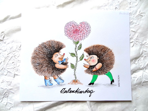 Cartoon: igeliger valentinstag (medium) by katzen-gretelein tagged igel,rosen,liebe,valentinstag,mann,und,frau