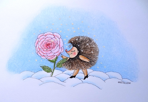 Cartoon: schneerose (medium) by katzen-gretelein tagged igel,schnee,rose,verliebt,valentinstag