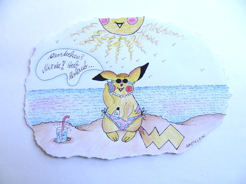 Cartoon: unter südlicher sonne (medium) by katzen-gretelein tagged pokemon,sonne,strand,urlaub,handy