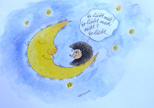 Cartoon: verliebt in einen stachelmond .. (medium) by katzen-gretelein tagged liebe,mond,igel,sehnsucht,verliebt,stacheln