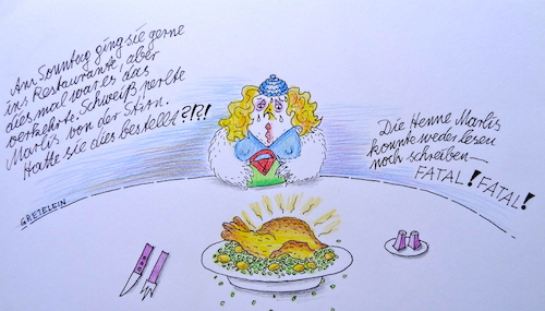 Cartoon: was hab ich da bestellt? (medium) by katzen-gretelein tagged gastronomie,hühner,essen