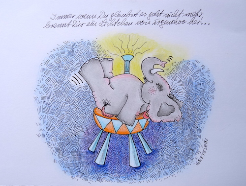 Cartoon: ein lichtchen von irgendwo her (medium) by katzen-gretelein tagged elefant,hoffnung,zuversicht