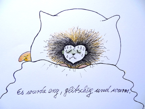 Cartoon: igelchens nachtmahr... (medium) by katzen-gretelein tagged igel,bett,träume,schlange,nachtmahr